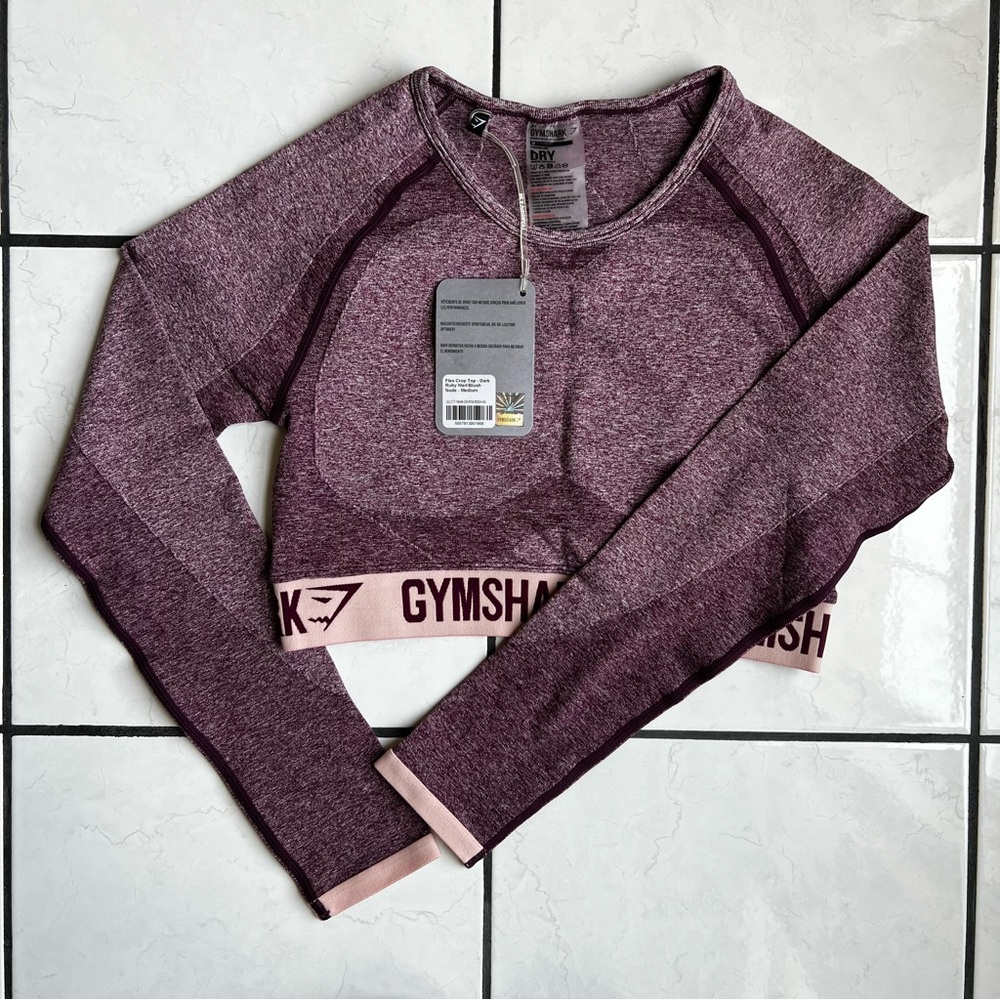 Gymshark Flex Long Sleeve Crop Top (M) - ‘Dark Ruby/Blush Nude’